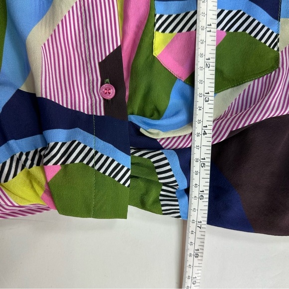 LE SUPERBE Interrupted Pattern Sunset Tower Tuck Silk Blouse Women’s Sz 0 - Picture 10 of 11